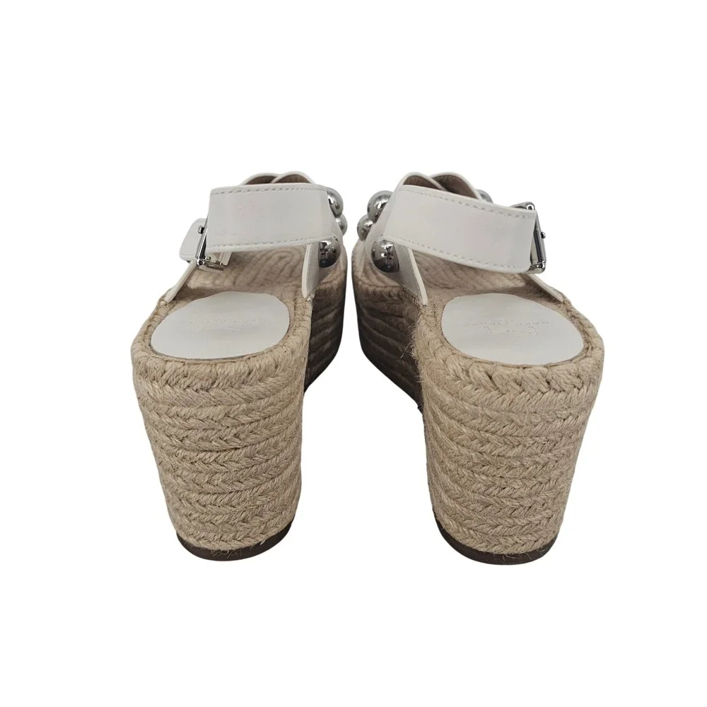 Marc‎ Fisher Mirella White Leather Studded Platform Espadrille Wedge Sandals 10M